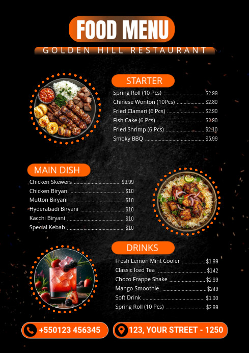 Black List-based Food Menu A4 template