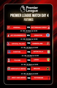 Black List-based Football Match Day Fixtures  Half Page Wide template