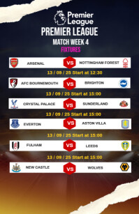 Black List-based Football Match Fixtures  Half Page Wide Halv side bred template
