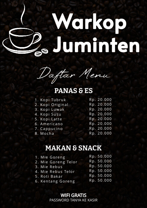 Black List-based Menu Warung Kopi A4 template