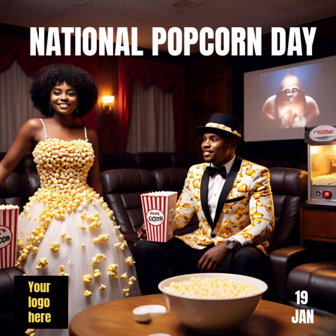Black List-based National Popcorn Day Design Instagram Post Template ...