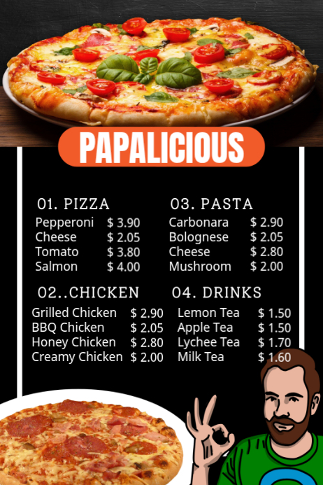 Black List-based Pizza Restaurant Menu Poster Template | PosterMyWall