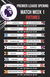 Black List-based Premier League Match Fixtures  Half Page Wide template