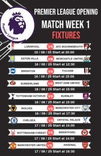 Black List-based Premier League Match Fixtures  Half Page Wide template