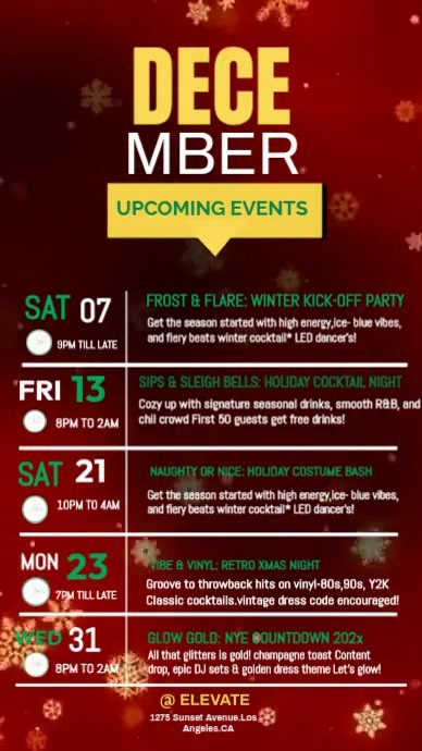 Black List-based Red Background December Upcoming Events Video Template Flyers  Instagram Reel