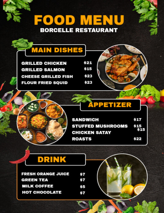 Black List-based Restaurant Menu  Flyer (us Letter) template