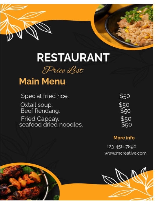 Black List-based Restaurant Price List Flyer (us Letter) template