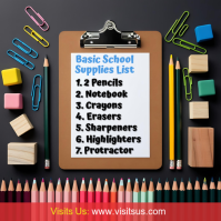 Black School Supplies List Instagram-opslag Template