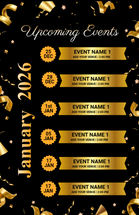 Copy of Black List-based Upcoming Events Calendar Tabloid | PosterMyWall