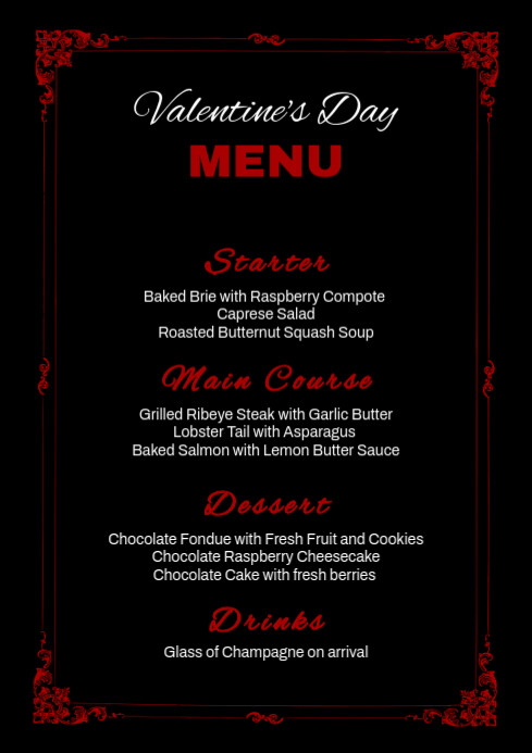 Black List-based Valentine's Day Menu Card Template  A4