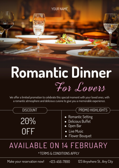 Black List-based Valentine's Day Dinner Menu Card Template Design A4