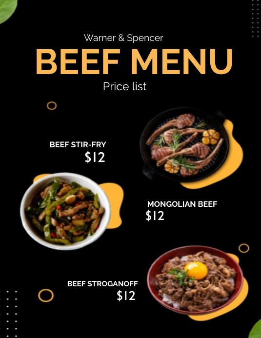 Black List-based Warner & Spencer Beef Menu F Flyer (US Letter) template