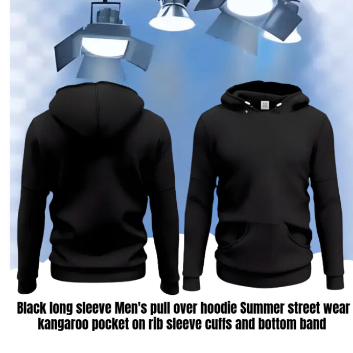 Black long sleeve pullover hoodie Street wear Template | PosterMyWall