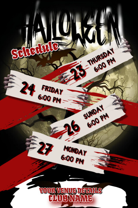 Black Maksimalis Halloween Schedul Poster Template | PosterMyWall
