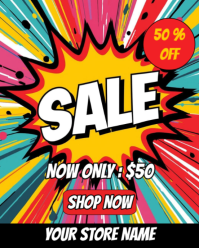 Black Maksimalis Pop Art Mega Sale Promotion Poster Instagram Portrait template