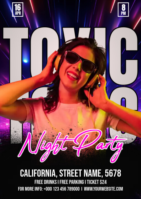 Black Maksimalis Toxic Night Party A3 template