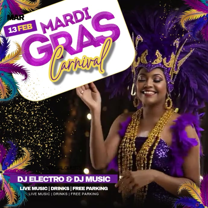 Black Mardi Gras Carnival Instagram Post Video Template | PosterMyWall