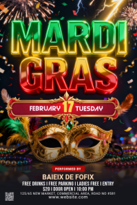 Sort Mardi Gras Party Pinterest-grafik Template