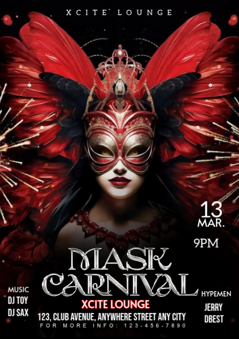 Black Mask Carnival Event A3 Template | PosterMyWall