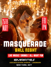 Black Masquerade Ball Night Flyer Video Volante (Carta US) template