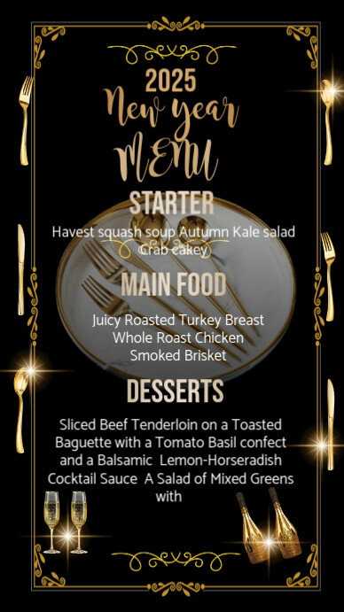 Black Maximalist 2025 New Year Menu Instagram Story Template | PosterMyWall