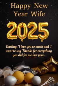Black Maximalist 2025 New Year Wishes For Wife Pinterest Graphic template