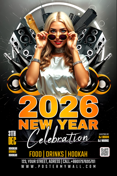 Black Maximalist 2026 New Year Celebration Poster Template | PosterMyWall