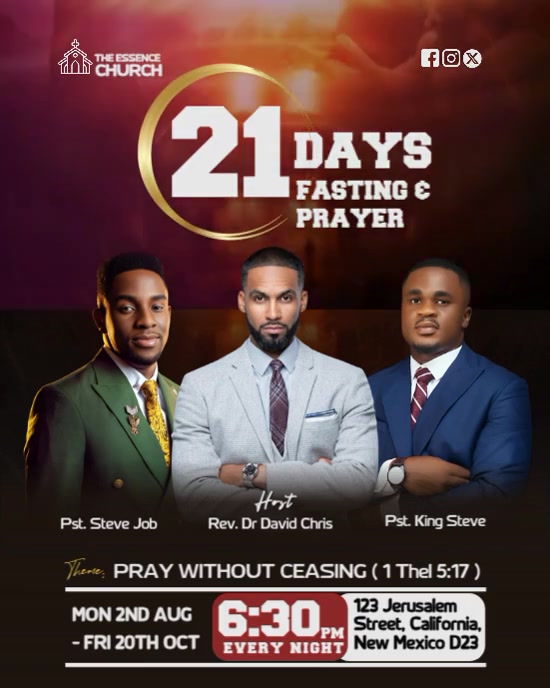 Black Maximalist 21 Days Fasting And Prayer Church Flyer  Instagram Portrait template