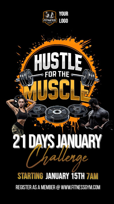 Black Maximalist 21 Days Gym Fitness Challenge Flyer Design  Instagram Story Instagram-verhaal template