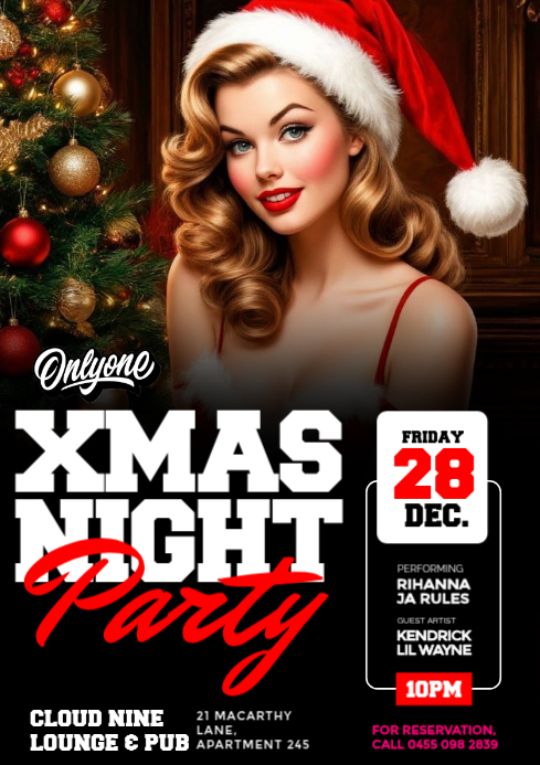Black Christmas Night Party A4 Template | PosterMyWall