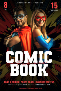 Black Maximalist 3d Comic Book Heroes themed party  Poster Cartaz template
