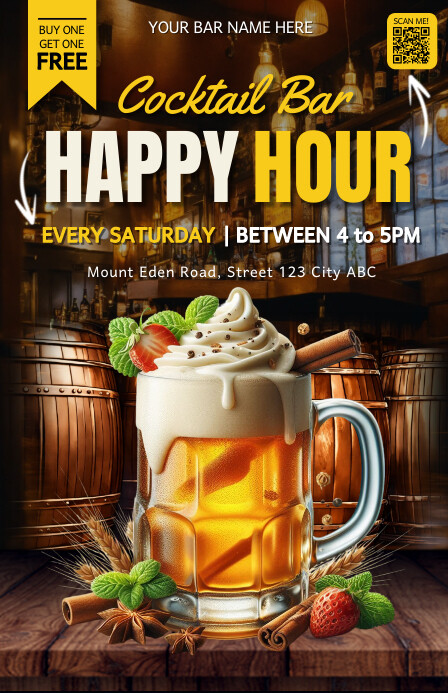 Black Maximalist 3d Happy Hour Tabloid, happy template