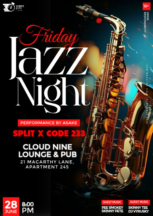 Black Maximalist 3d Jazz Night Birthday Flyer Poster A4 template