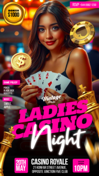 Black Maximalist 3D Ladies Casino Poker Game Night Flyer Poster A4 Instagram Story template