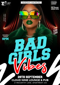 Black Maximalist 3D Sexy Girls Night Party Event Video Flyer A4 template