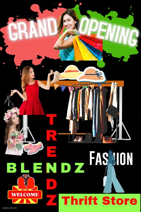 Black Maximalist 3d Thrift Store Grand Opening Poster Plakkaat template