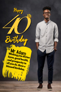 Black Maximalist 40th Birthday, 40 Years, Milestone Birthda Pinterest Graphic template