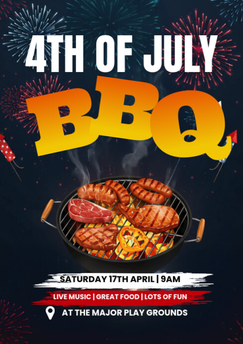 Black Maximalist 4th Of July, Bbq Party A4 template