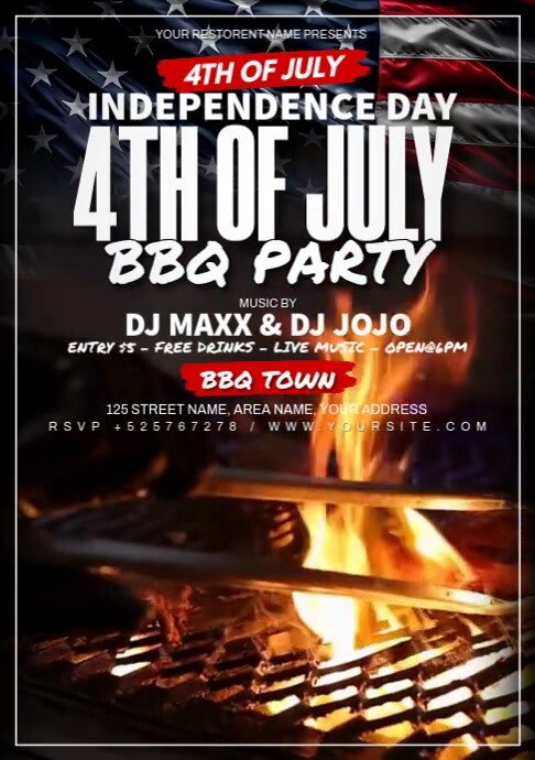 Black Maximalist 4th Of July Bbq Party  A4 template