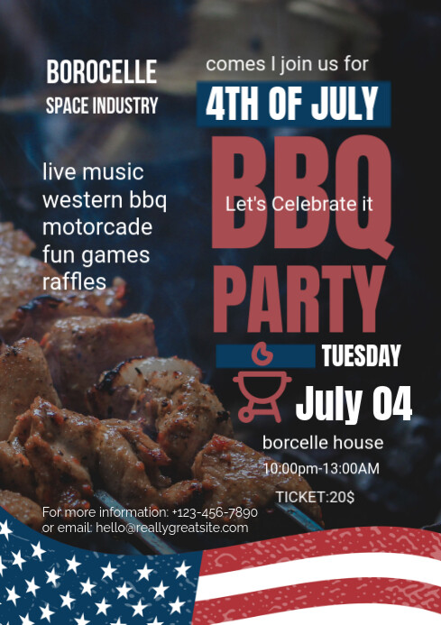 Black Maximalist 4th Of July Bbq Party A4 template
