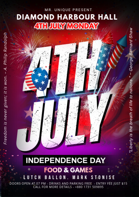 Black Maximalist 4th Of July Independence Day Celebration A5 template