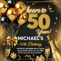 Black Maximalist 50th Birthday Invitation Instagram Post template