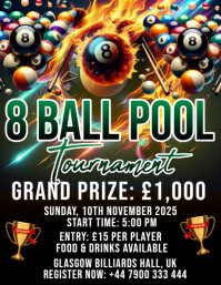 Black Maximalist 8 Ball Pool Tournament Flyer  Flyer (us Letter) template