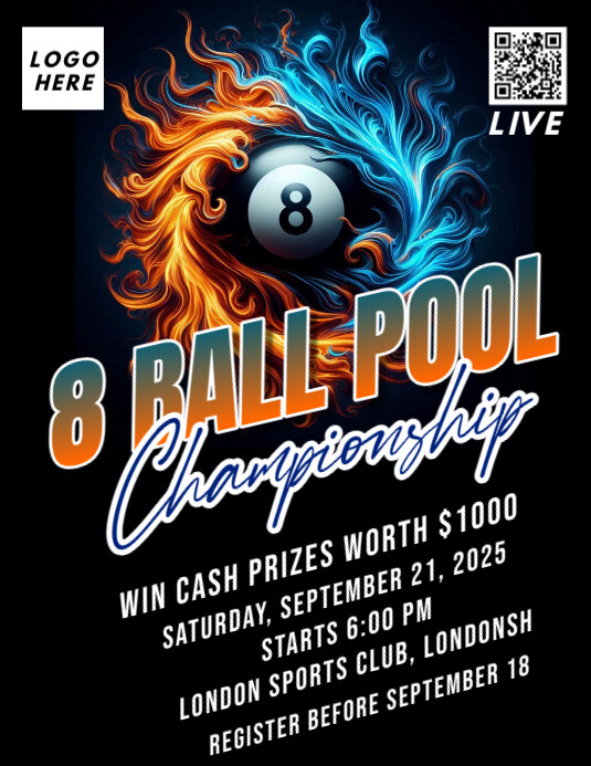 Black Maximalist 8 Ball Pool Tournament Flyer Flyer (us Letter ...