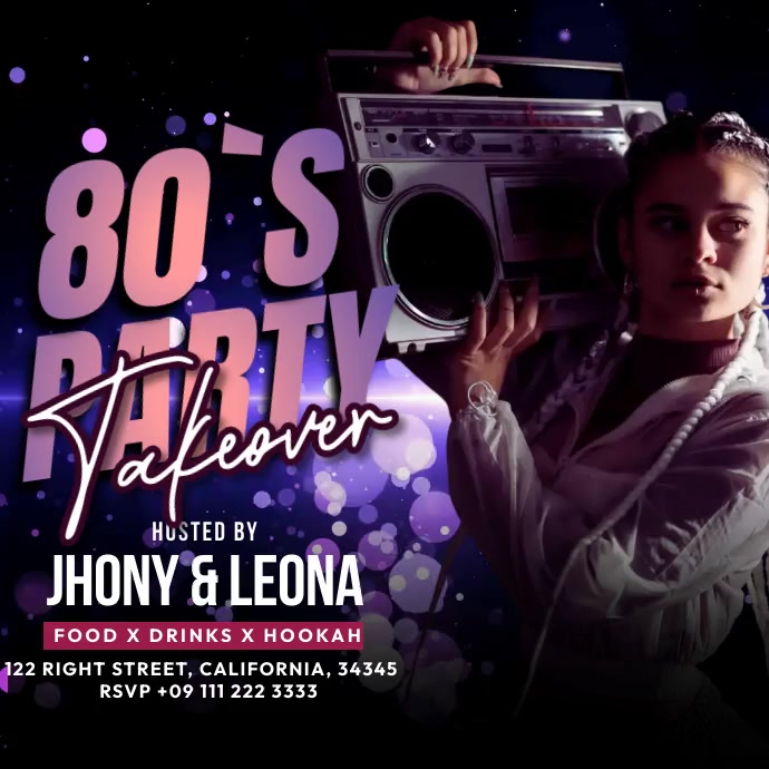 Black Maximalist 80`s Party Instagram Post Template | PosterMyWall