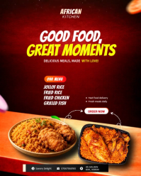 Black Maximalist African Cuisine Restaurant Poster Instagram Portrait Video template