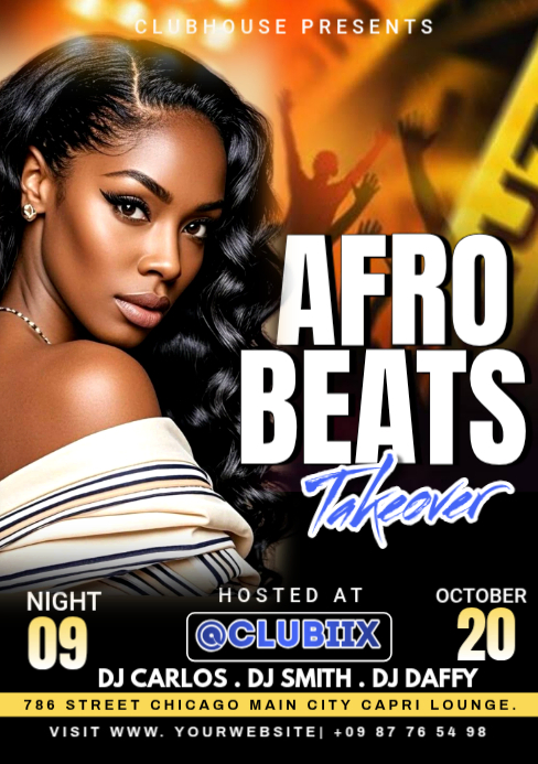 Black Afro Beats Night A5 Template | PosterMyWall
