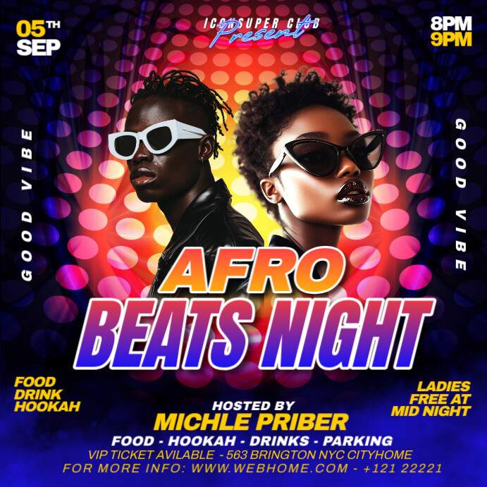 Black Maximalist Afro Beats Night Club Party Editable Ad Instagram Post ...