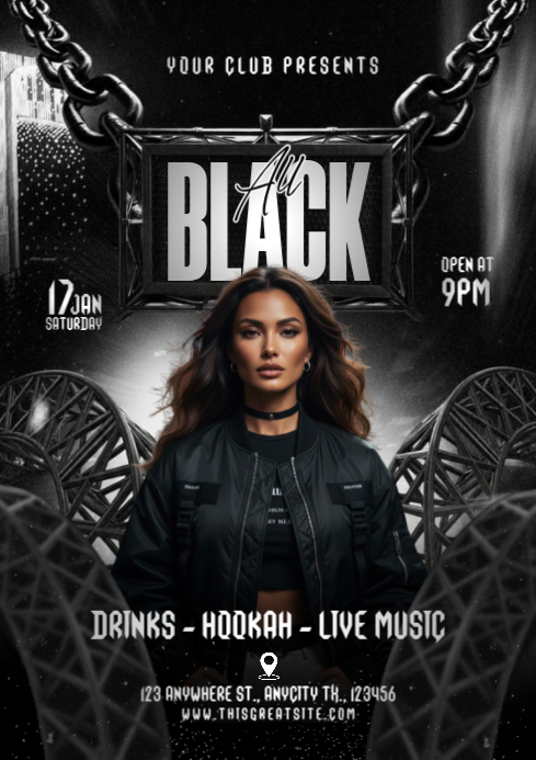 Plantilla de Black Maximalist All Black Party A4 | PosterMyWall