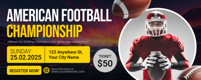 Black Maximalist American Football Championship Twitch Profile Banner template